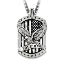 Men American Bald Eagle w. US Flag Pendant Necklace Punk Biker Jewelry C... - £9.47 GBP