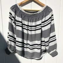 Express Striped Smocked Shirt Long Sleeve Off the Shoulder Black White XS - $17.11