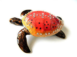 Red Brown Turtle Jeweled Swarovski Crystal Trinket Box Amphibian - $34.64