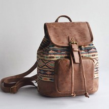 Vintage Women Patchwork Backpack Large School Bags For Teenage Girls Leather Ruc - £45.56 GBP