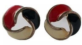 Vintage Red White Blue Enamel Earrings Clip On  Comfort Fit Back Goldtone July 4 - £11.44 GBP