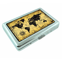 Vintage Poster D12 Silver Cigarette Case Money Card Holder World Map Antique Old - $16.78