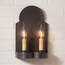 Metal Double Candle Light Wall Fixture Hanover Sconce Kettle Black Tin USA - £61.04 GBP