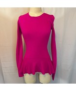 Lilly Pulitzer Hot Pink Peplum Ruffle Pullover Sweater Button Accents Si... - $62.66 CAD