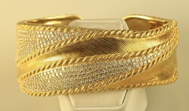 Vintage Sign Judith Ripka Gilt Sterling Silver Cubic Zirconia Wide Cuff Bracelet - £408.85 GBP