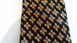 Ermenegildo Zegna Navy Blue Gold Floral Quatrefoil Tie - £15.00 GBP