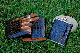 Brizard and Co The &quot;Show Band&quot; Travel Humidor &amp; Flask - Croco Pattern Black - $320.00