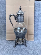 Vintage Corning Brand Glass Carafe Pitcher &amp; Warmer Silverplate Warming ... - £29.57 GBP