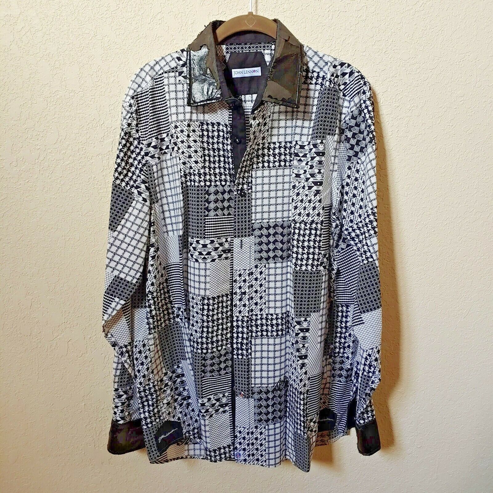 John Lennon | Men&#39;s Black and White Patterned Long sleeve Button down  S... - $75.00