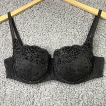 Victoria Secret Beaded Push Up Bra Black Sequin Padded Mesh Back Underwire 36B - £25.05 GBP