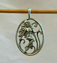 Sterling Silver Vtg Nude Sexy Lady Pendant 2.09g Jewelry Charm Naked Female Oval - £40.55 GBP