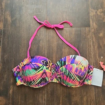nwt $25 CORAL TROPICS mirror palms push up bikini top S neon underwire h... - $3.45