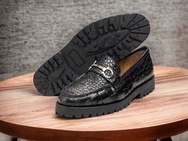 Men&#39;s Handmade Alligator Textured Rubber Sole Loafers, Men Designer Awesome shoe - £115.55 GBP+