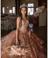 Beautiful  Rose Gold Luxury Quinceanera Dress Sequins Beads Sleeveless G... - €460,26 EUR