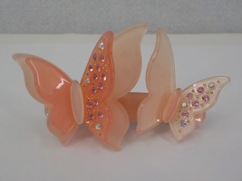 Kly SM/MD Pale Pink Barette Hair Clip Three Dimensional Butterflies Sequins Nwot - £7.85 GBP