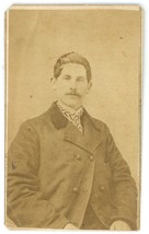 CIRCA 1880&#39;S CDV Handsome Man Mustache Wearing Large Coat Powelson Rochester NY - £9.56 GBP