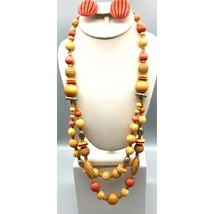 Vintage Beige and Coral Beaded Parure, Resin Necklace and Matching Stud ... - $37.74