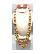 Vintage Beige and Coral Beaded Parure, Resin Necklace and Matching Stud ... - £29.67 GBP