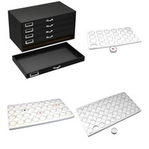 Black FindingKing 5-Drawer Jewelry Storage Case w/ 5 White Gem Jar Tray Inserts - £96.96 GBP