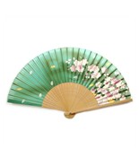 SILK HAND FAN 8&quot; Green Spring Blossoms High Quality Elegant Folding Pock... - $7.95