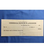 1920s Commercial Bank Of St. Augustine Florida Obsolete Check NEW Uncirc... - £19.55 GBP