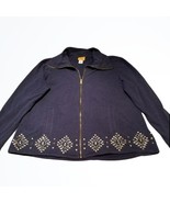 Ruby Rd. Dark Blue Full Zipup Embellished Sweatshirt Size L - $21.85