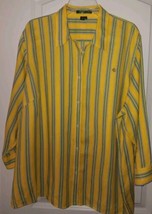 LRL Ralph Lauren Ladies 2X Woven Linen Shirt 3/4 Sleeves Yellow Striped  - $27.85