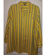 LRL Ralph Lauren Ladies 2X Woven Linen Shirt 3/4 Sleeves Yellow Striped  - $27.85