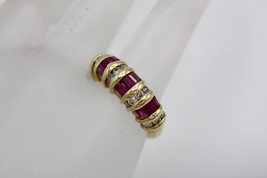 Fine 18K Yellow Gold Band Ruby &amp; Diamond Dome design Anniversary Ring Size 7 - £427.90 GBP