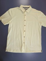 Weatherproof Vintage Men Sz L Polo Style Front Button Up Shirt Pale Yellow - $15.72