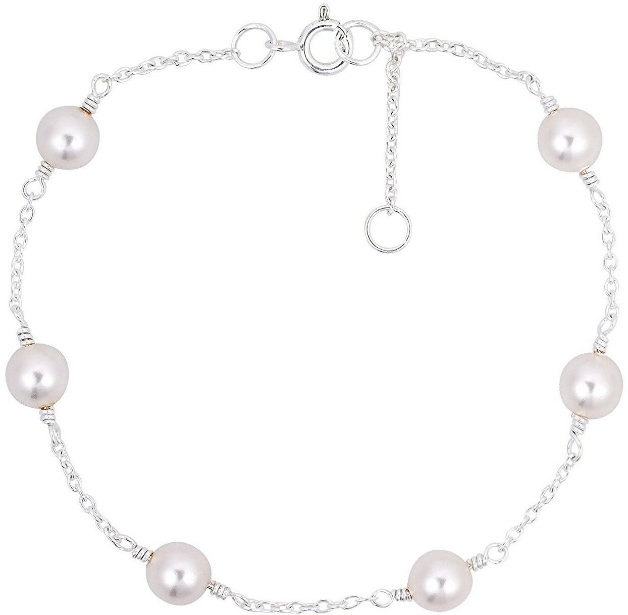 Luminous White Faux Pearl .925 Sterling Silver Link Bracelet - $57.91