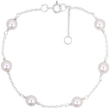 Luminous White Faux Pearl .925 Sterling Silver Link Bracelet - £47.02 GBP