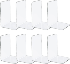 Jekkis 8Pcs Clear Bookends Acrylic Book Ends for Shelves Heavy Duty Bookends Pla - £18.50 GBP