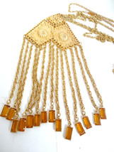 Vintage Open Back Set Dangle Amber Crystal Glass Earrings and 3 Chain Ne... - £198.58 GBP