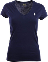 Polo Ralph Lauren Womens Navy Blue Soft Knit V-neck Tee T-Shirt, M Mediu... - $49.01