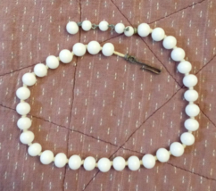 White Glass Bead Choker NECKLACE VTG Adjustable 12 - 15&quot; Knotted strand Japan - £15.63 GBP