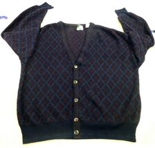Vtg 90s Florence Tricot Cardigan Sweater Argyle L Patterned Wool Blend I... - $20.90