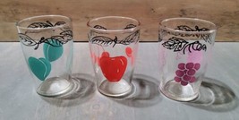 Vintage 3 Pc Small 3&#39;&#39; Juice Water Glasses Fruit Imagery Grape Cherry Pear  - £13.08 GBP