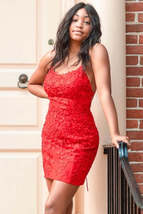 Tight Red Lace Short Homecoming Dress,Light Blue Mini Prom Dresses - £105.51 GBP