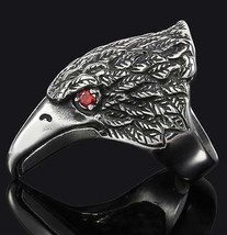Eagle Head Red Crystal Eyes Stainless Steel Ring Size 8 Silver Metal S-530 Biker - £6.02 GBP
