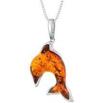 Sterling Silver Baltic Amber Dolphin Pendant Necklace - £82.86 GBP
