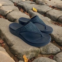 Crocs Monterey Diamante Women&#39;s Navy Wedge Thong Sandals Size 7 Comfort ... - £36.43 GBP