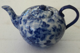 Teapot White With Cobalt Blue Color Handle Handpainted Flower Designs Collectibl - $58.99