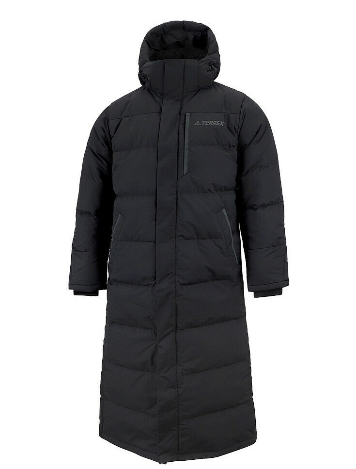 adidas Men's Explore Down Long Padded Jacket Outdoor Black Apparel Soccer FJ9241 - $269.47