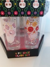 Sugar Skull 5pc Set of Tall Shot Glasses Day of the Dead Halloween 2 fl oz - £15.91 GBP