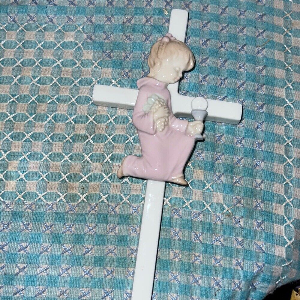 Vintage 1985 Girl's First Communion Cross Fine Porcelain By Roman, Inc. - $14.70