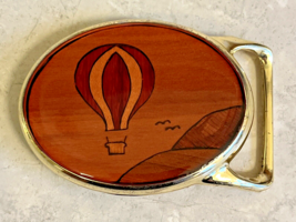 Vintage 80s Von West Inlaid Wood Hot Air Balloon Belt Buckle - £47.27 GBP