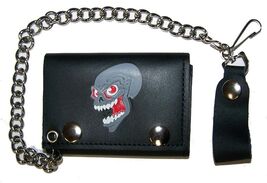 SCREAMING SKULL  TRIFOLD BIKER WALLET W heavy CHAIN mens LEATHER #644 ne... - $9.45
