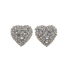 Pair Of Vintage Rhinestone Heart Brooch Pins Silver-Tone 1.25" Sparkle J... - €28,64 EUR