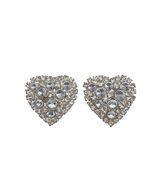 Pair Of Vintage Rhinestone Heart Brooch Pins Silver-Tone 1.25&quot; Sparkle J... - €28,64 EUR